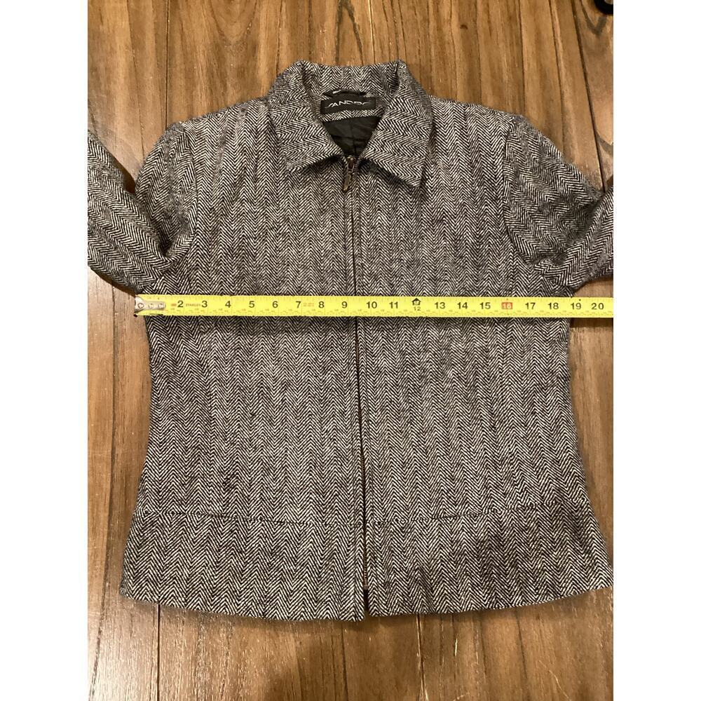 Sandro Blazer Black White Herringbone Zip Front Wool Jacket Size 10 - Picture 2 of 13